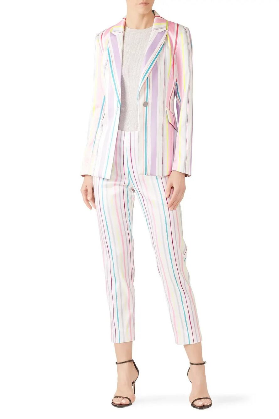 Badgely Mishka Women's 10 Pastel Striped Ankle Trouser Pants Preppy Chic S4-1